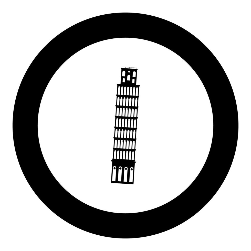 Pisa tower black icon in circle vector illustration