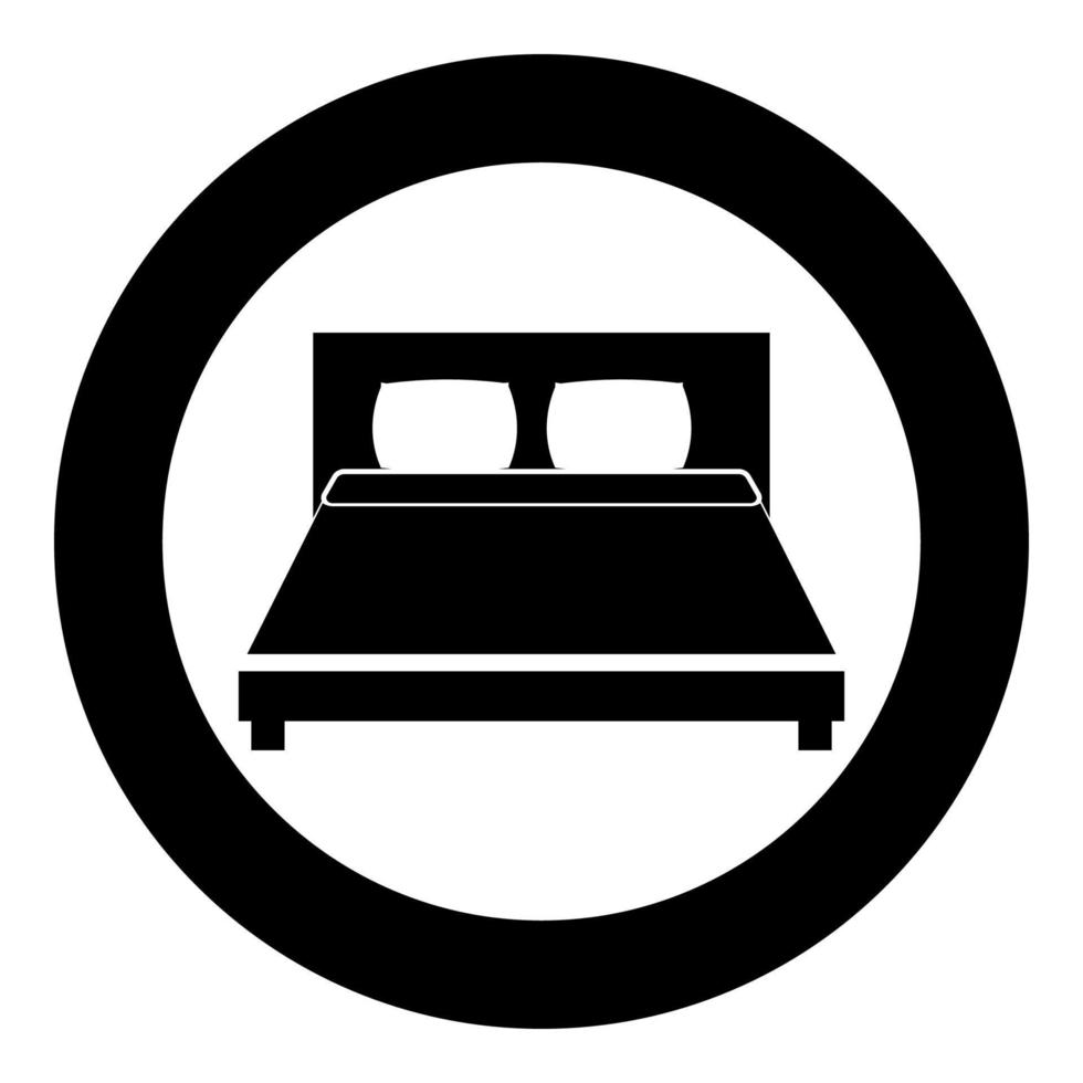 Bed icon black color in circle or round vector