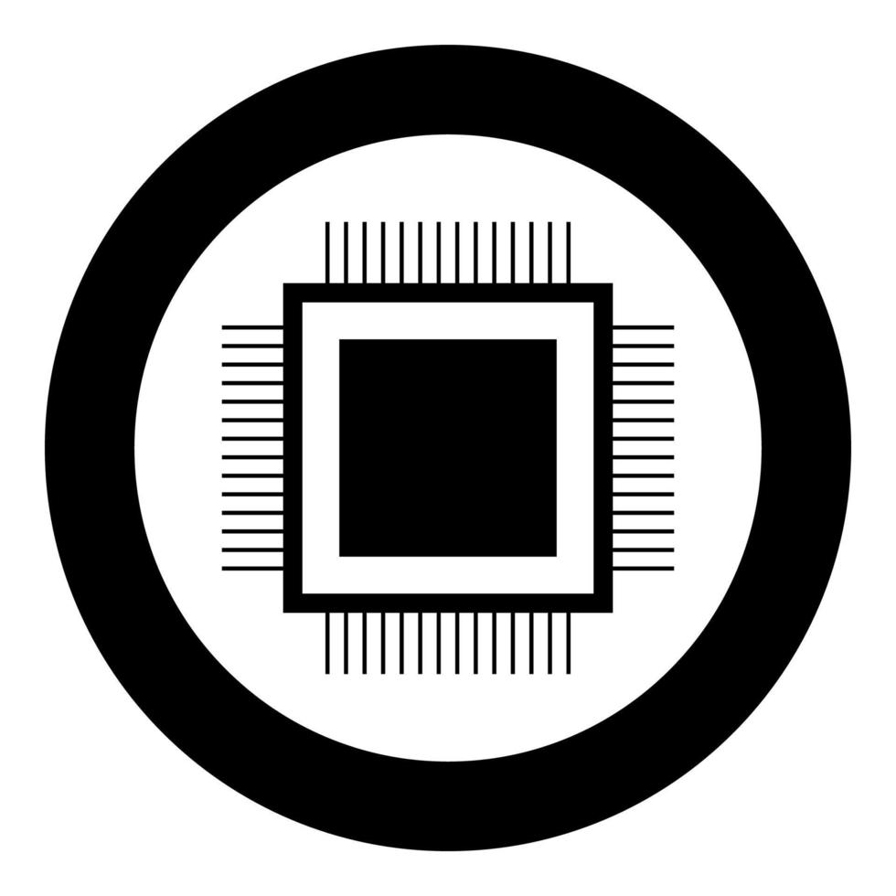 Processor icon black color in circle or round vector