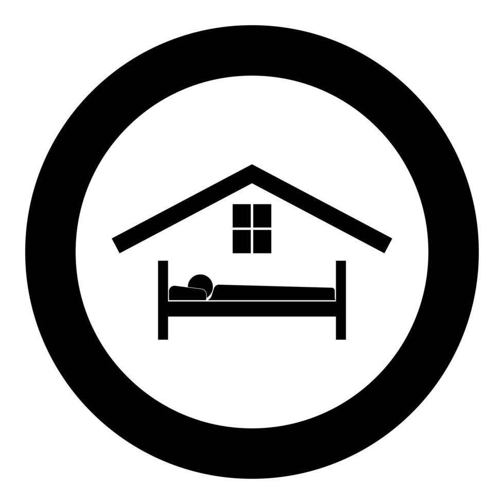 hombre en cama icono de hotel color negro en círculo vector