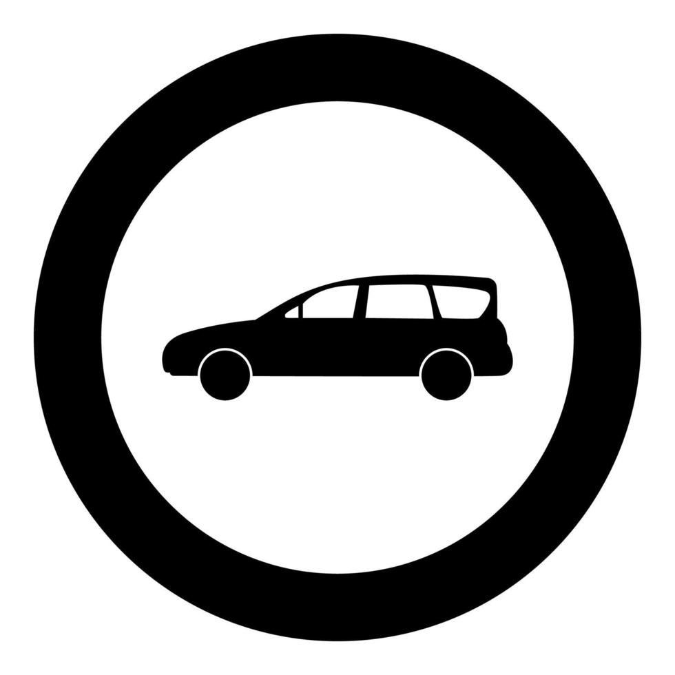 icono de coche familiar color negro en círculo vector