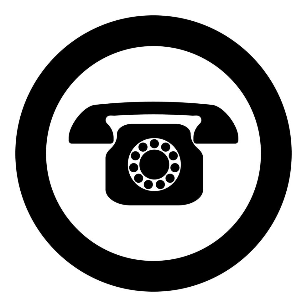 icono de teléfono retro color negro en círculo vector