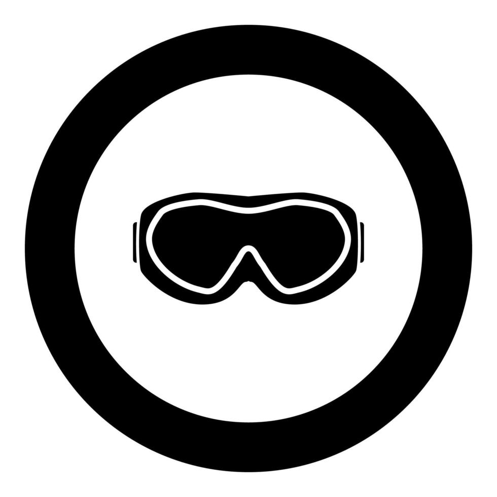 icono de gafas de esquí color negro en círculo vector