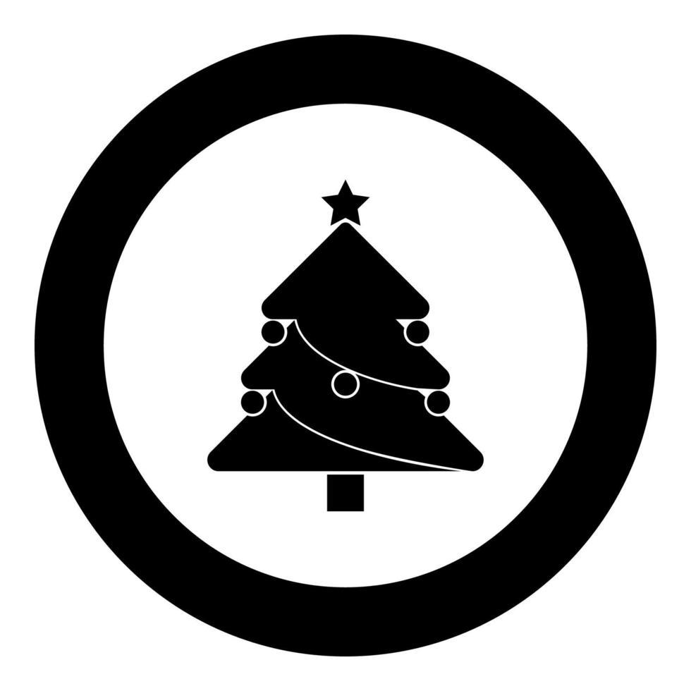 Christmas Tree black icon in circle vector