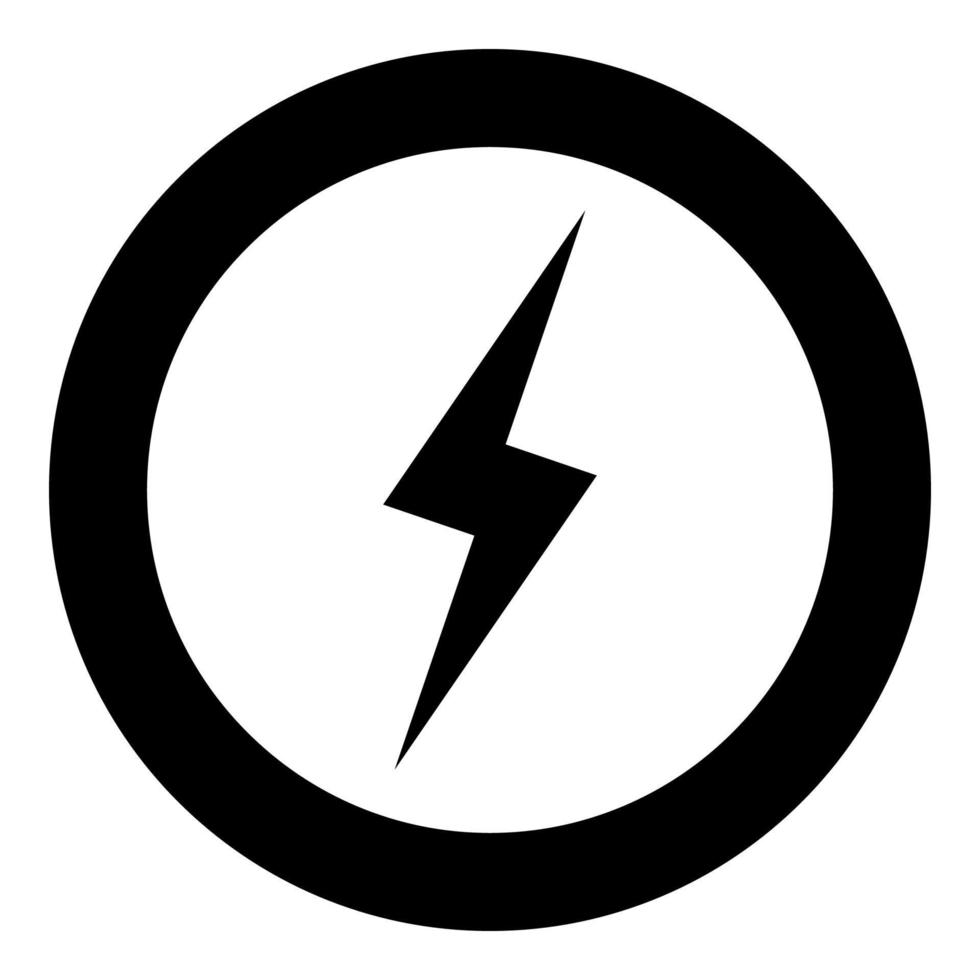 Lightning icon black color in circle or round vector