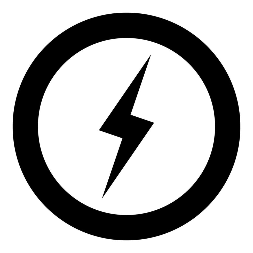 Lightning icon black color in circle or round vector