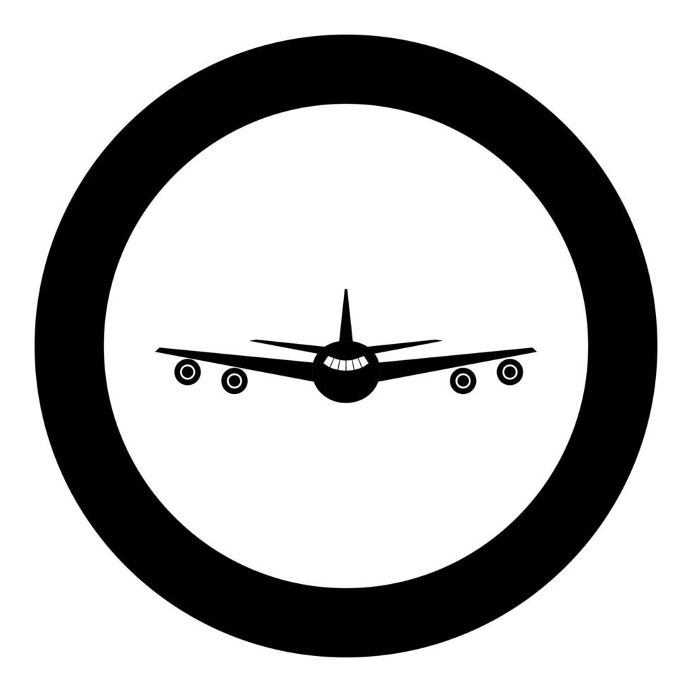 icono de avión color negro en círculo o redondo vector