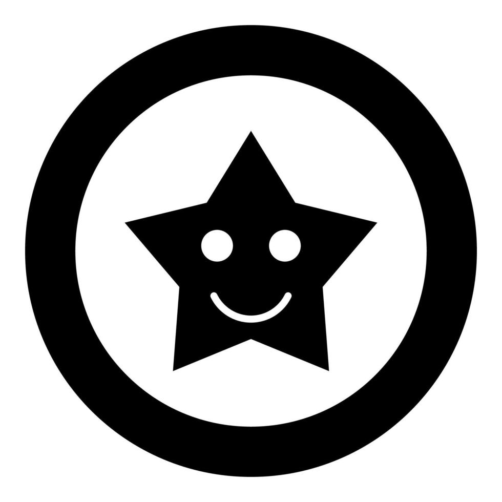 Smiling star black icon in circle vector illustration isolated .
