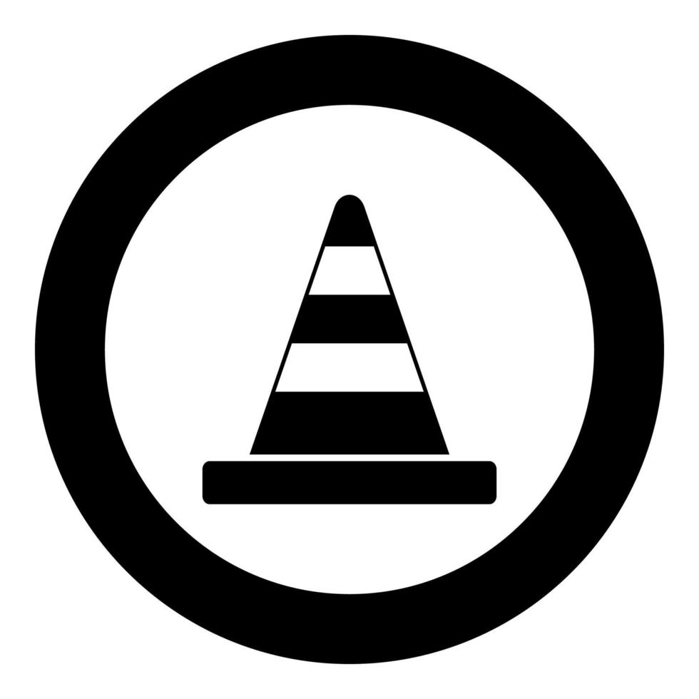 icono de cono de carretera color negro en círculo vector