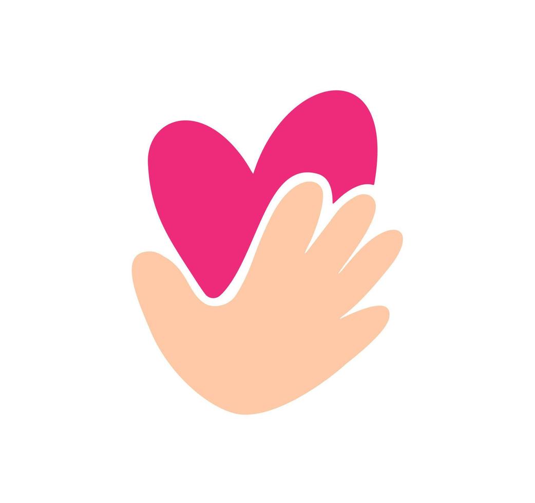 Vector Beige icon hand is holding red heart logo. Encourage donate. Concept idea of donation and help. Stop war in Ukraine