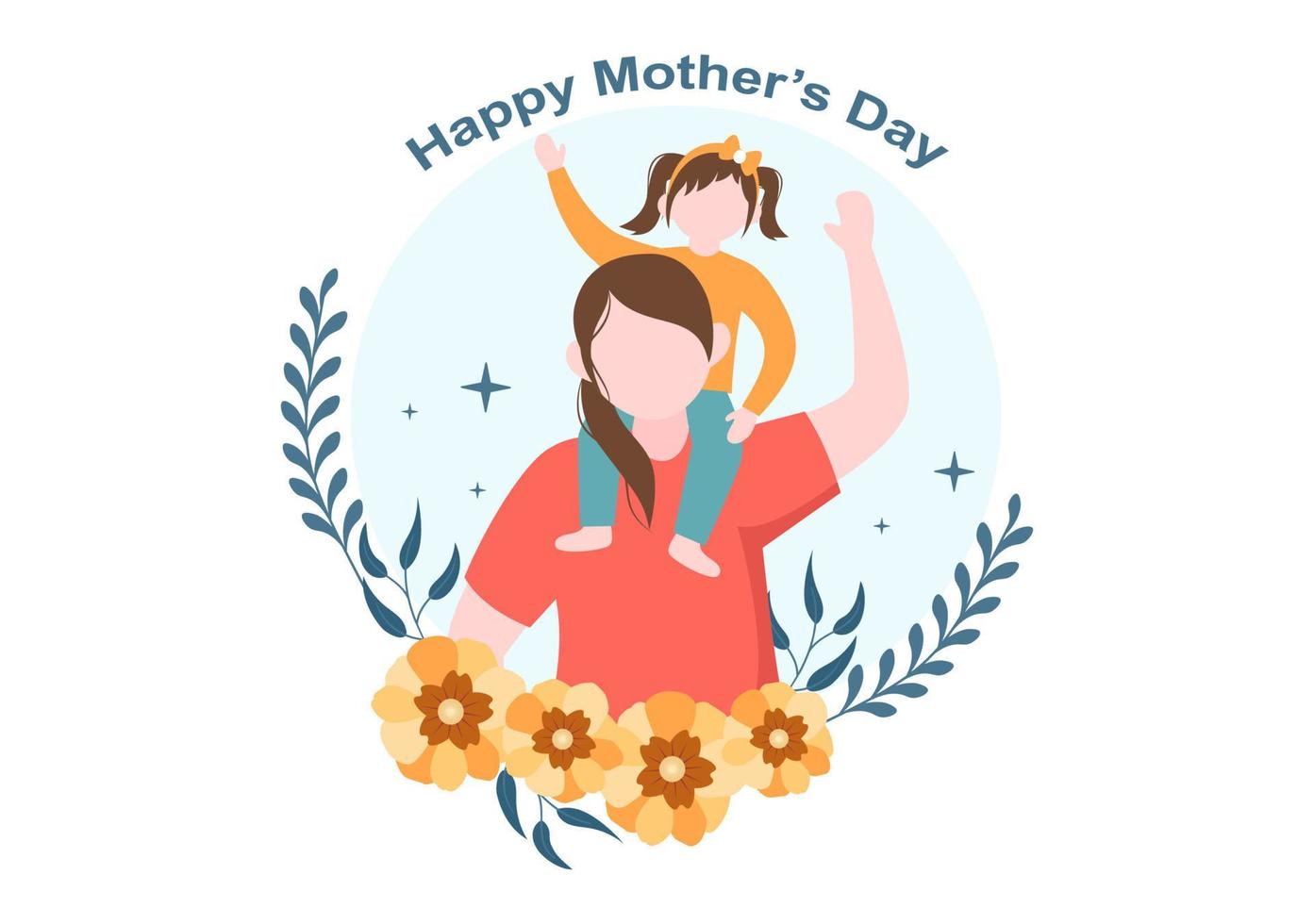 Happy Mother Day Flat Design Illustration. Mother Holding Baby or with Their Children Which is Commemorated on December 22 for Greeting Card or Poster vector