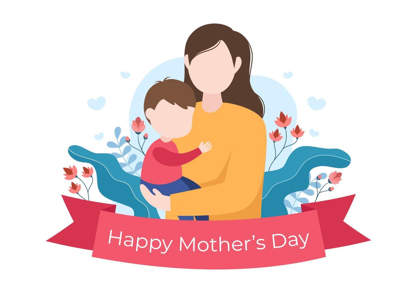 Happy Mother Day Flat Design Illustration. Mother Holding Baby or with Their Children Which is Commemorated on December 22 for Greeting Card or Poster vector