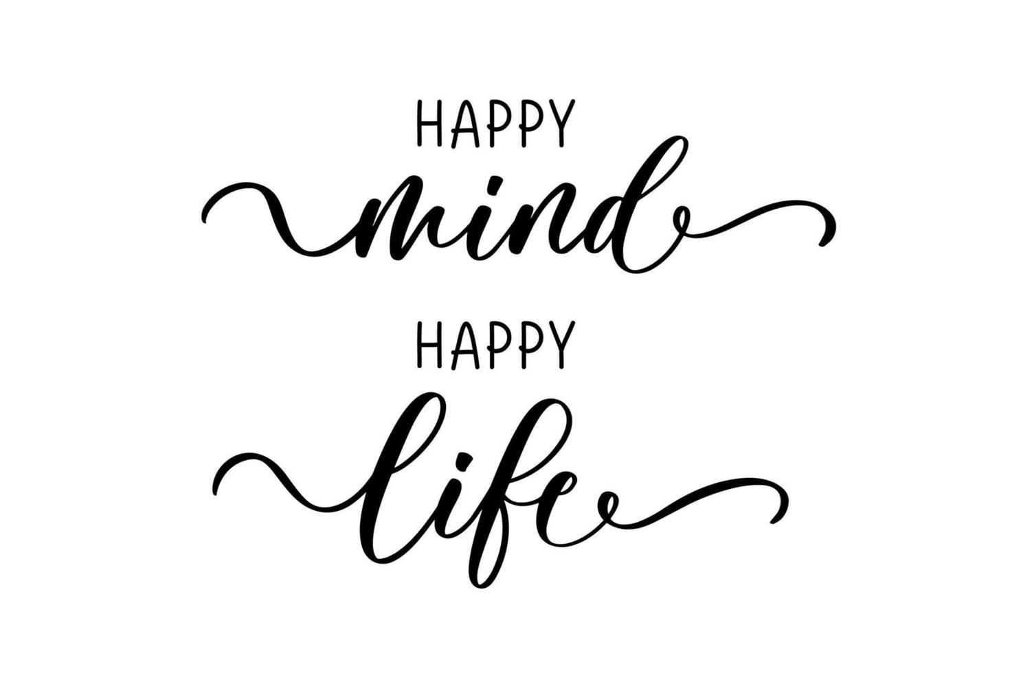 Happy mind, happy life. Positive saying phrase about happiness and lifestyle. vector