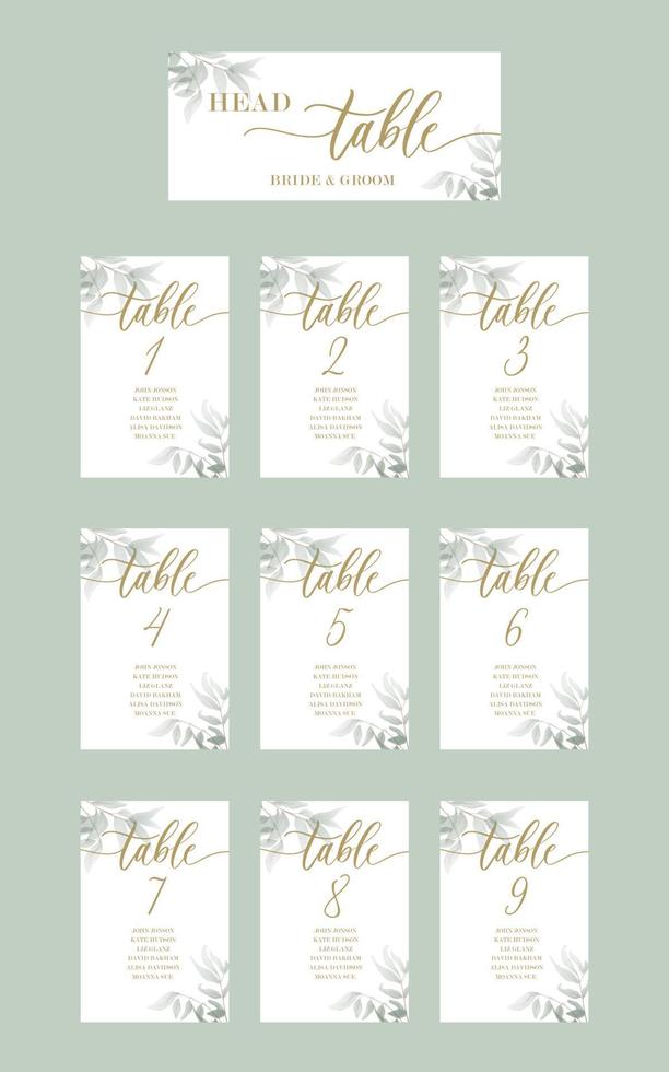 Wedding set of calligraphy guest seating card, template with number and elegant calligraphy. vector