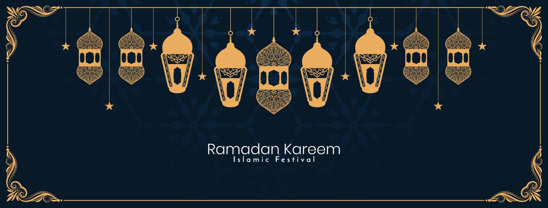 Ramadan Kareem islamic festival greeting banner with mosque vector