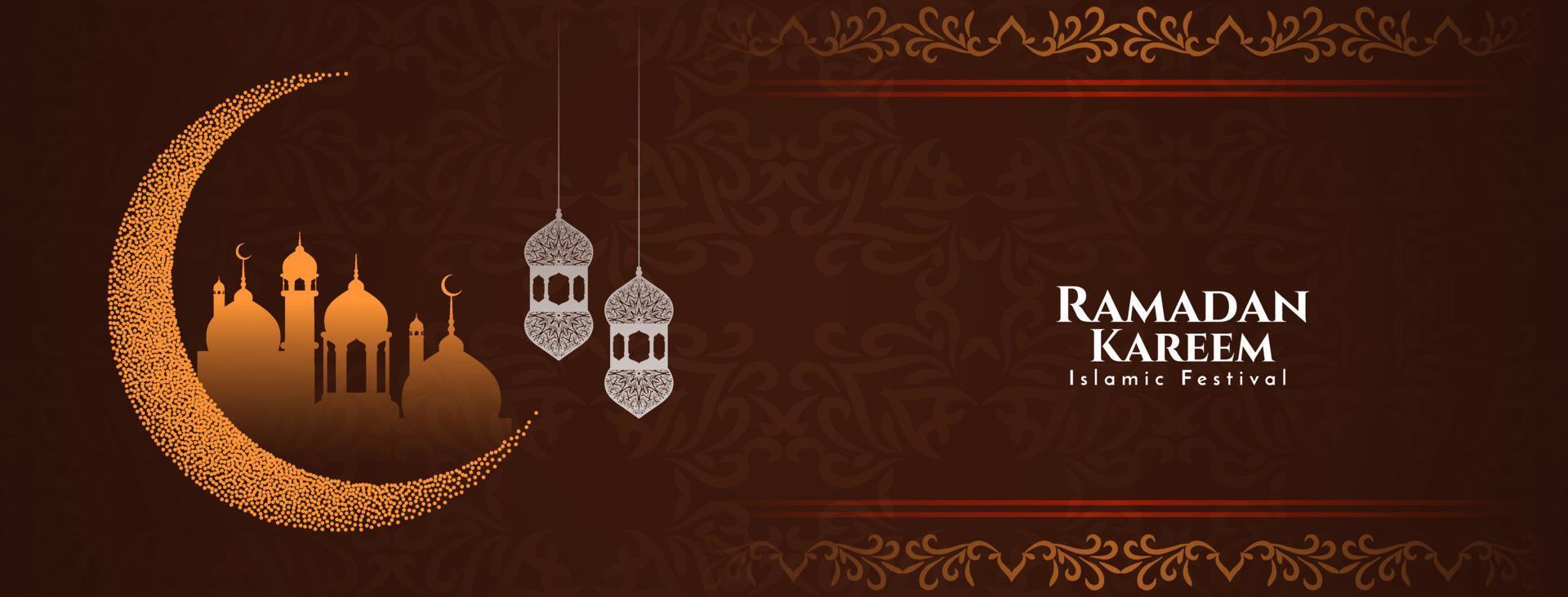 Religious Ramadan Kareem islamic festival greeting banner with mosque vector