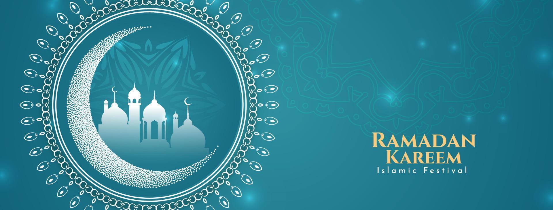 Ramadan Kareem islamic festival greeting banner with mosque vector