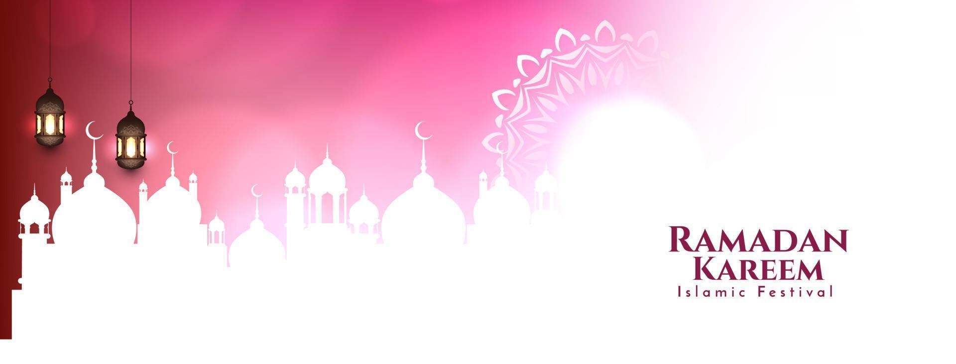 Ramadan Kareem islamic festival greeting banner with mosque vector