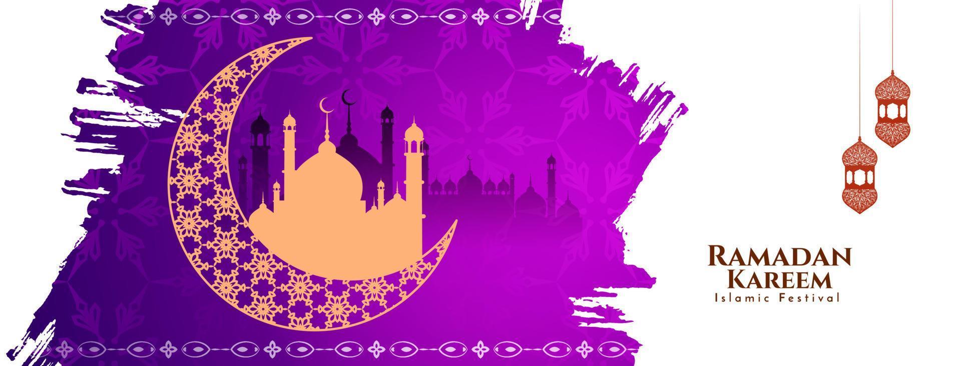 Religious Ramadan Kareem islamic festival greeting banner with mosque vector