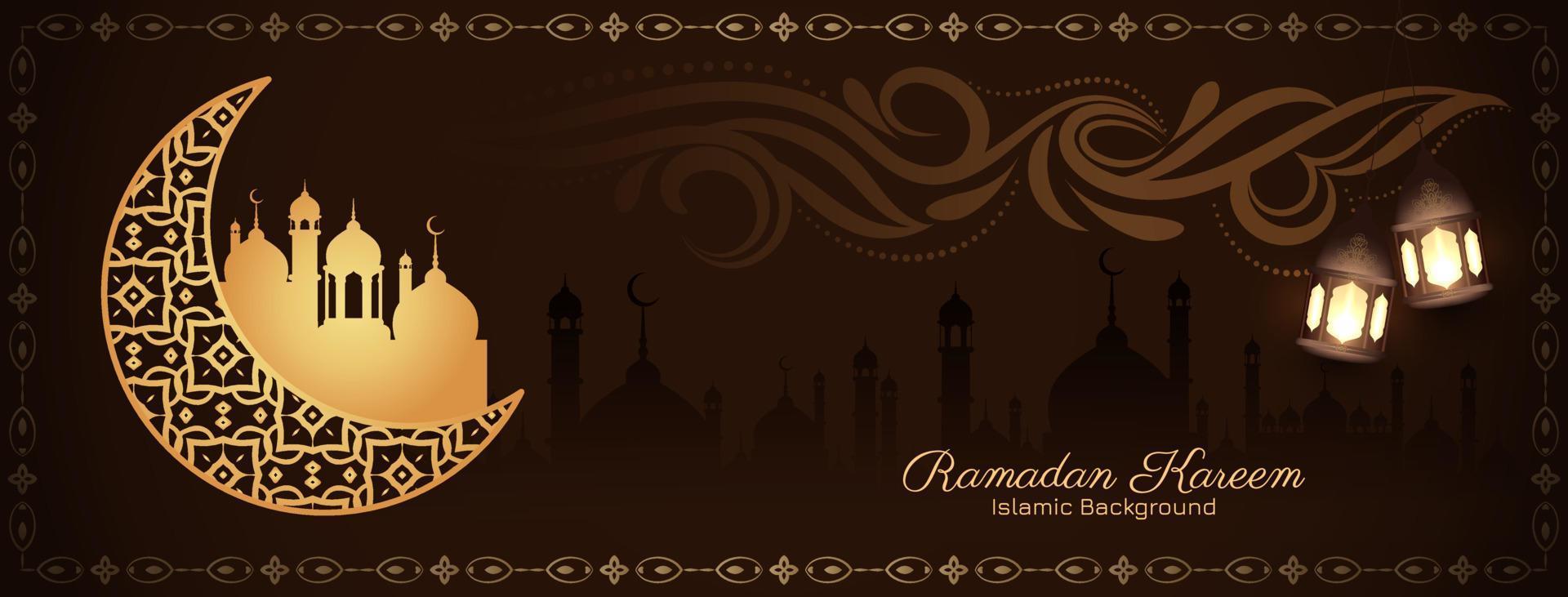 Religious Ramadan Kareem islamic festival greeting banner with mosque vector