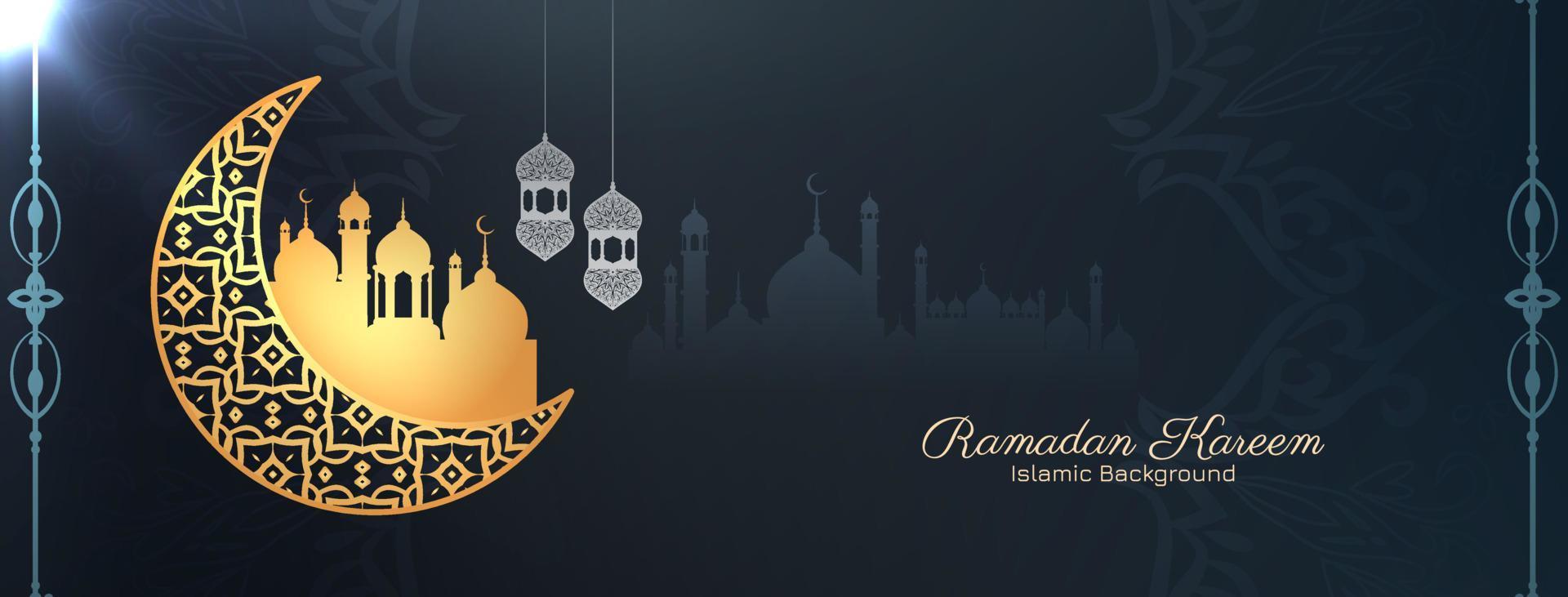 banner de saludo del festival islámico ramadan kareem con mezquita vector