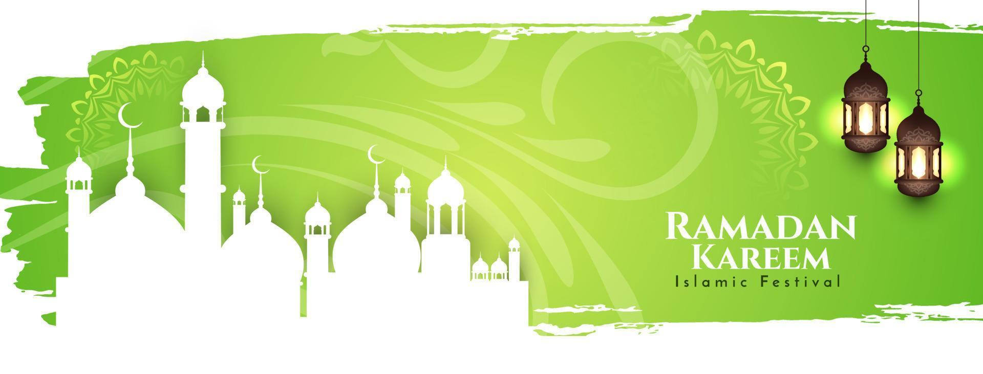 Religious Ramadan Kareem islamic festival greeting banner with mosque vector