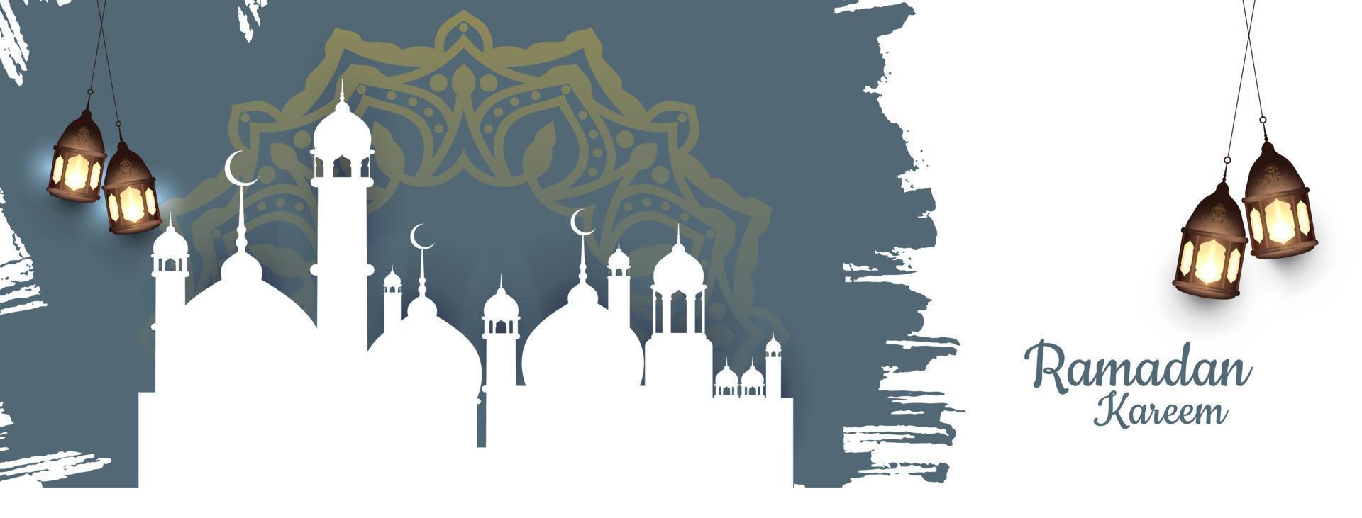 banner de saludo del festival islámico ramadan kareem con mezquita vector