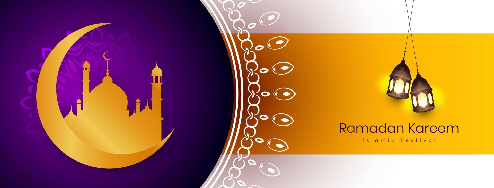 Religious Ramadan Kareem islamic festival greeting banner with mosque vector