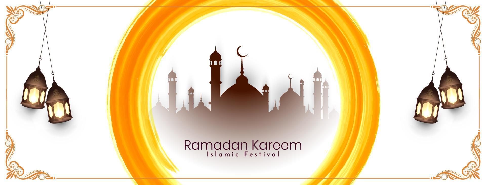 Religious Ramadan Kareem islamic festival greeting banner with mosque vector