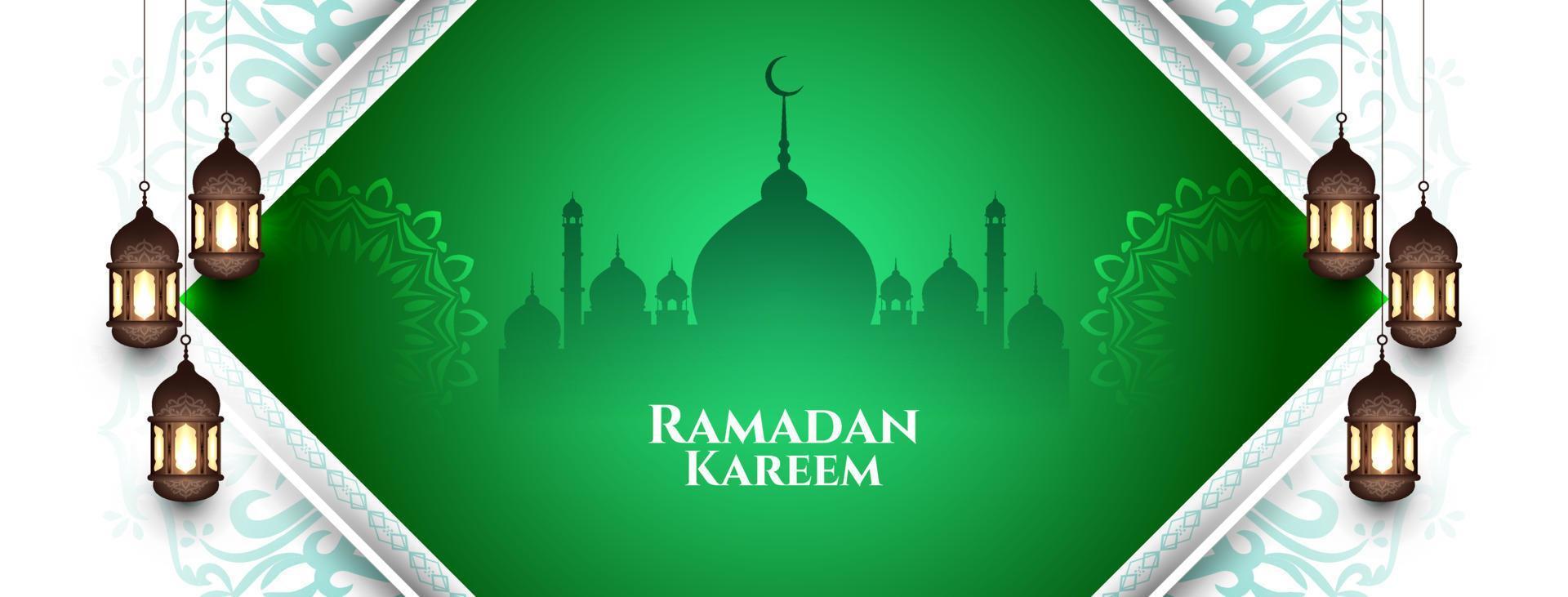 Ramadan Kareem islamic festival greeting banner with mosque vector