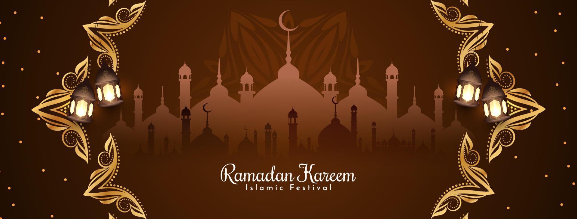 banner de saludo del festival islámico ramadan kareem religioso con mezquita vector