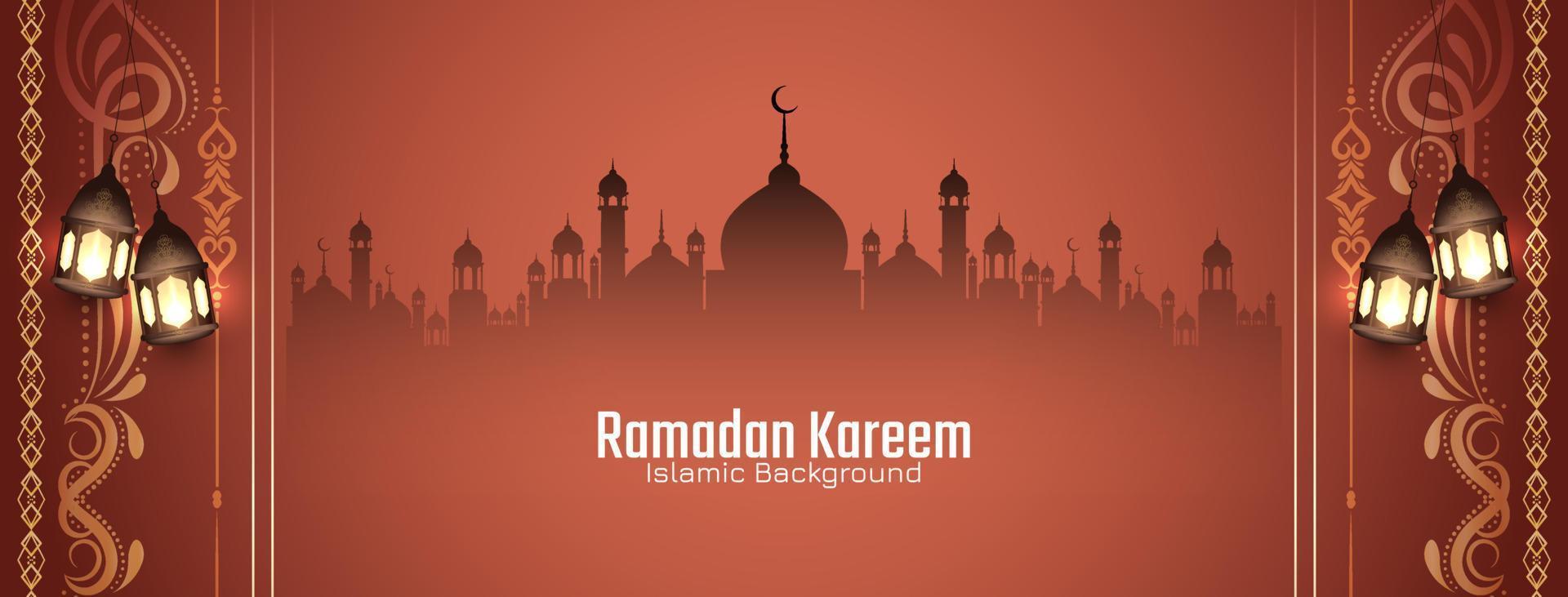 banner de saludo del festival islámico ramadan kareem religioso con mezquita vector