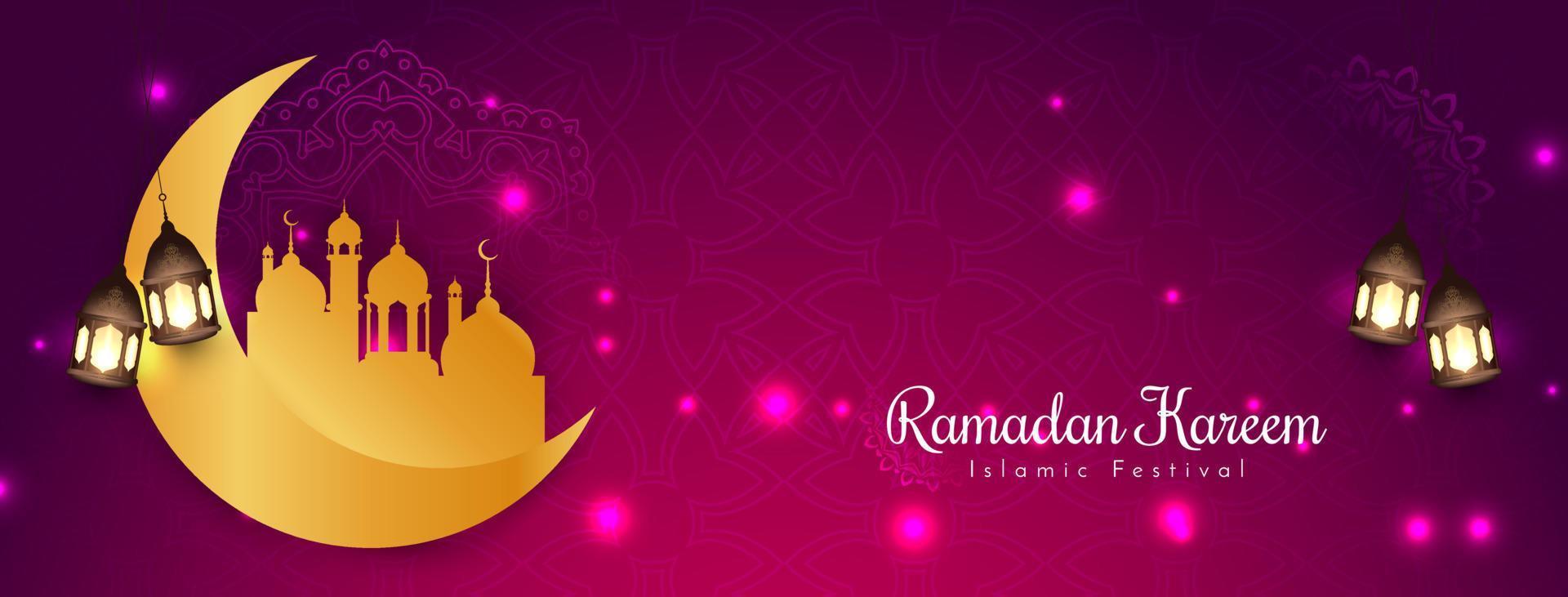 Ramadan Kareem islamic festival greeting banner with mosque vector