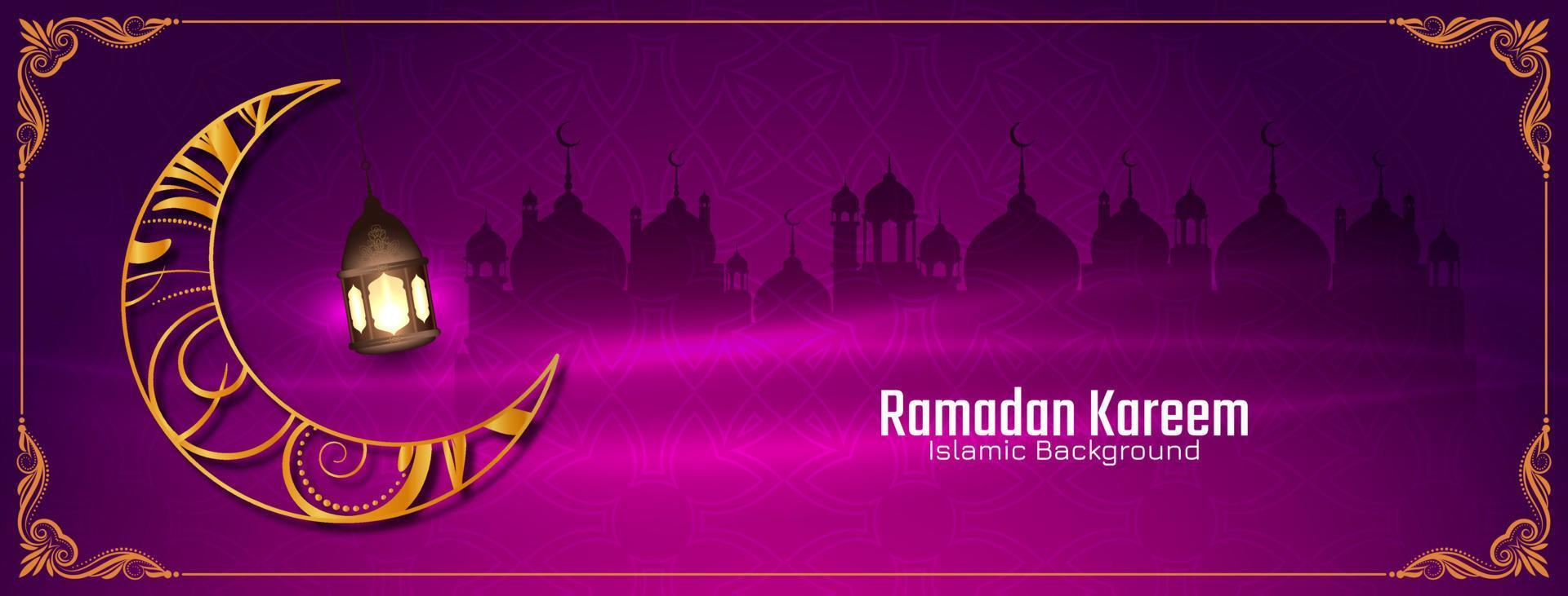 Religious Ramadan Kareem islamic festival greeting banner with mosque vector