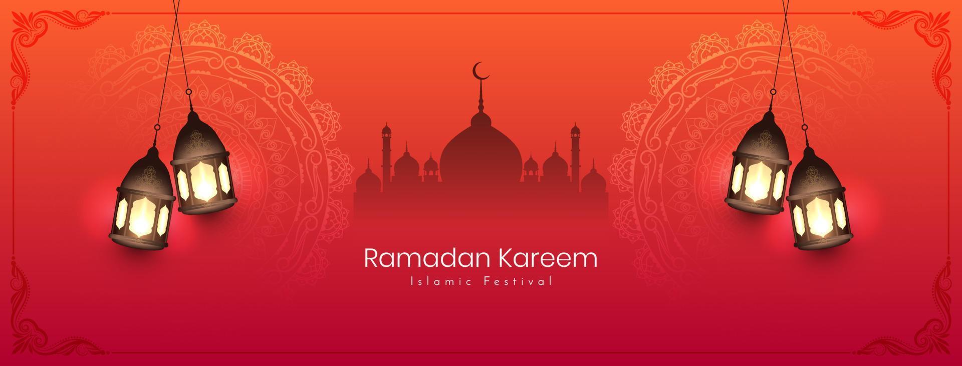 Religious Ramadan Kareem islamic festival greeting banner with mosque vector