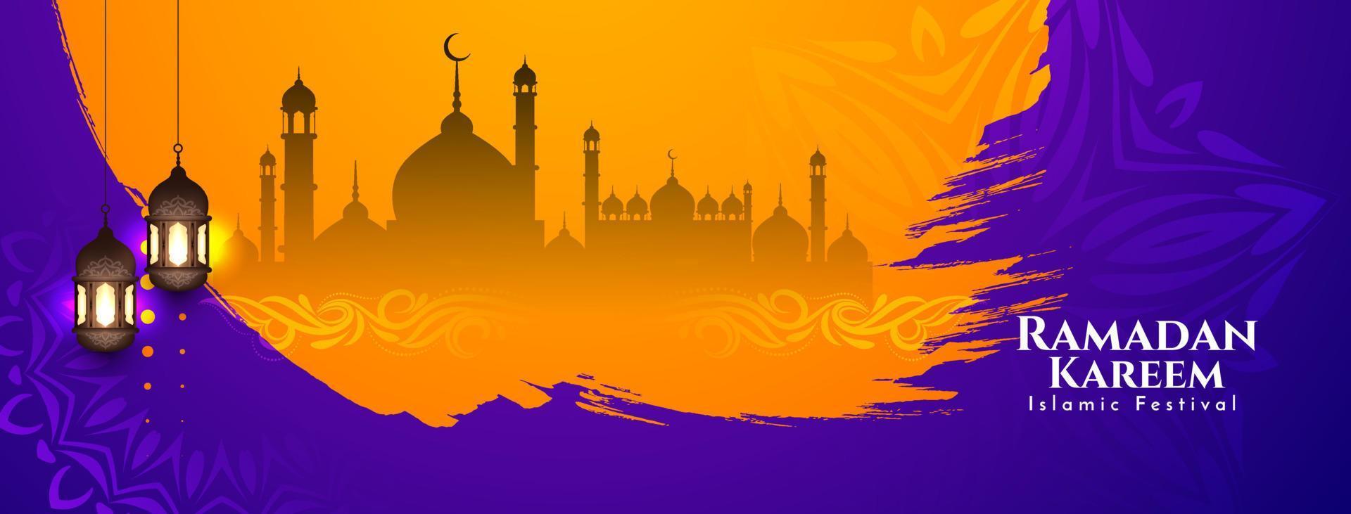 Religious Ramadan Kareem islamic festival greeting banner with mosque vector