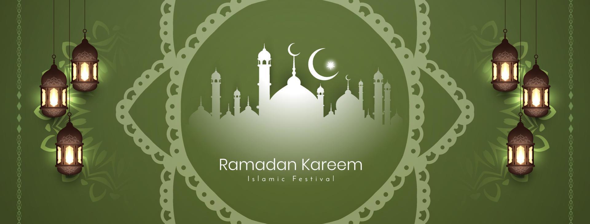 Religious Ramadan Kareem islamic festival greeting banner with mosque vector
