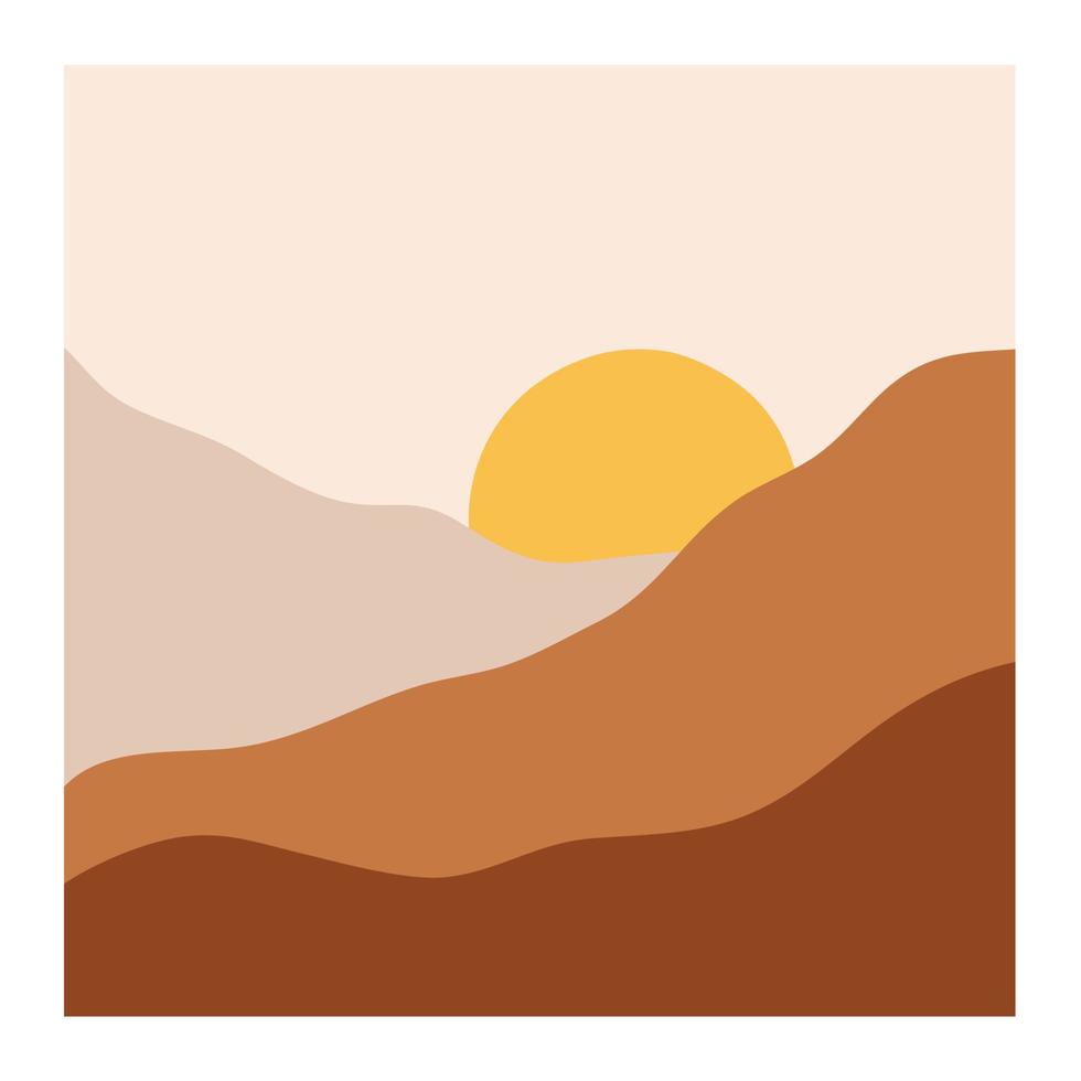overlapping mountain landscape background with the sun wall art vector