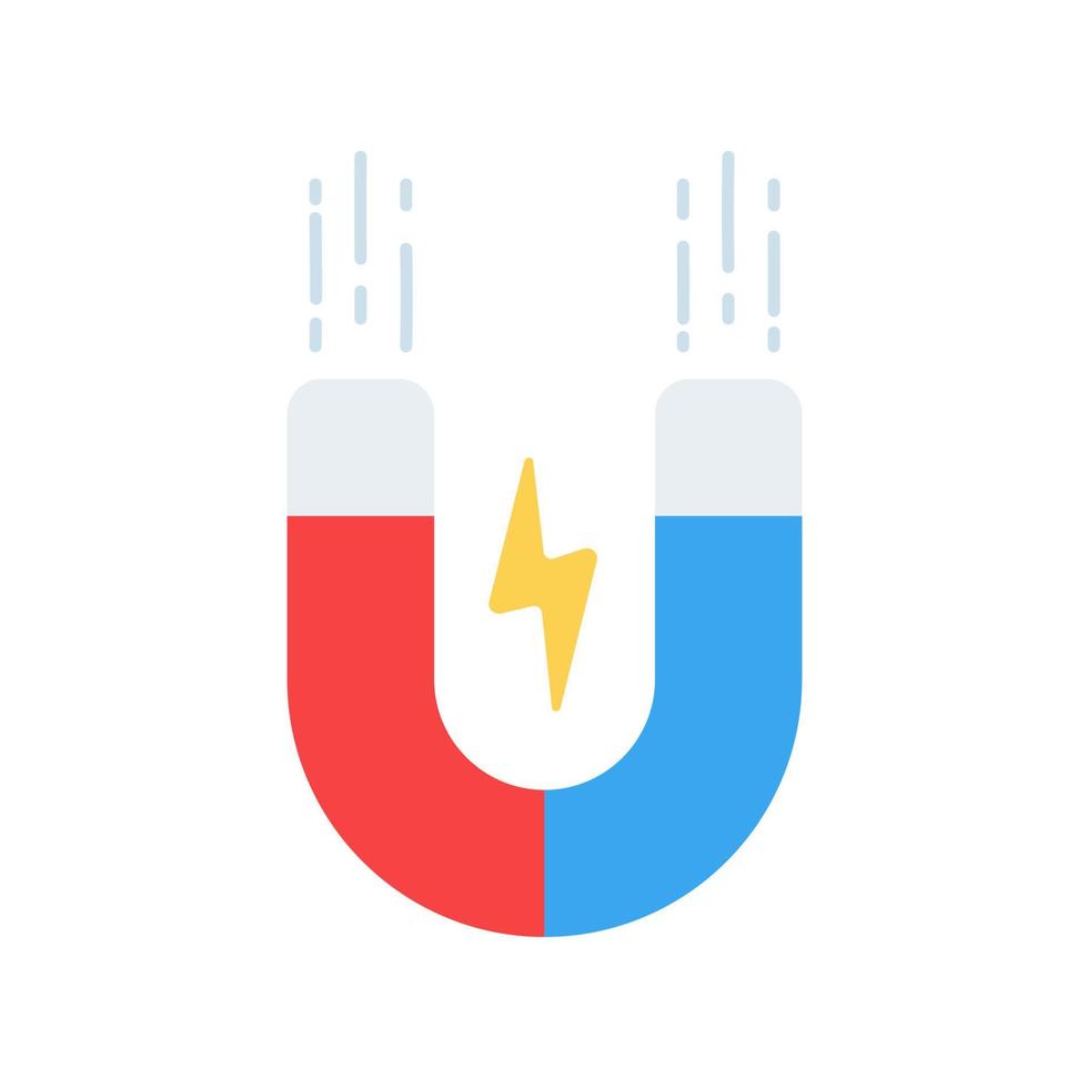 Horseshoe magnet icon with lightning shaped attraction. vector