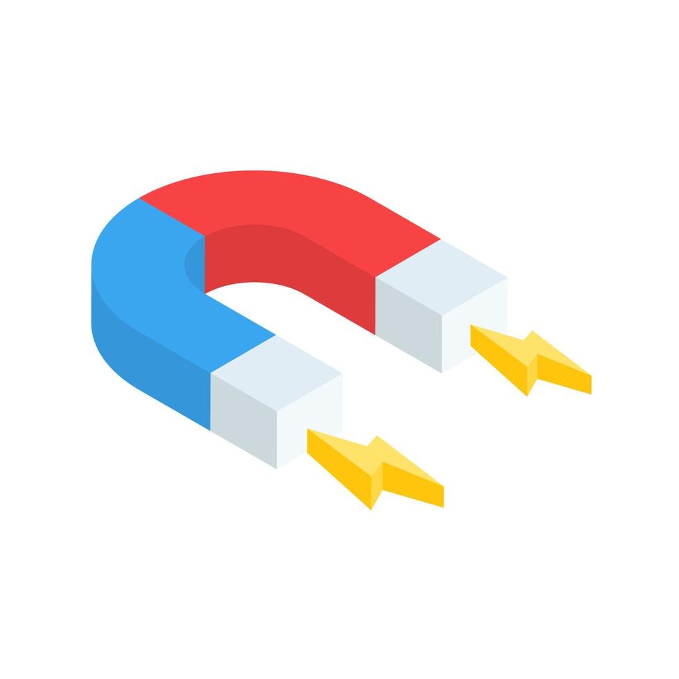 Horseshoe magnet icon with lightning shaped attraction. vector