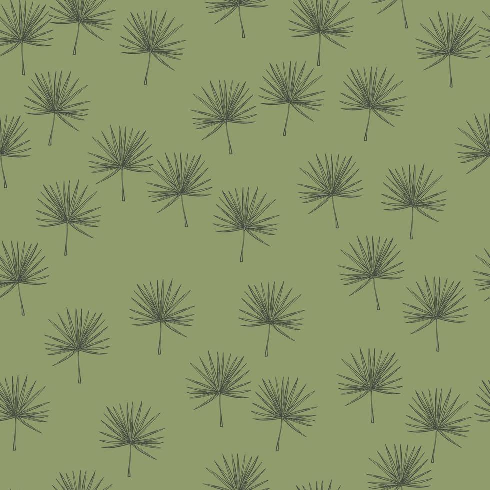 Fan palm leaves seamless pattern.Vintage tropical branch in engraving style. vector
