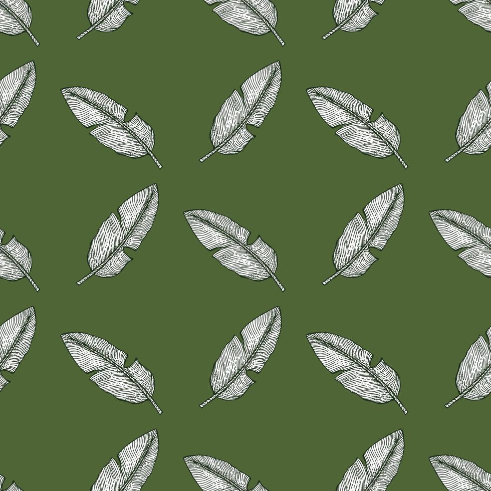 Banana leaf seamless pattern.Vintage tropical branch in engraving style. vector