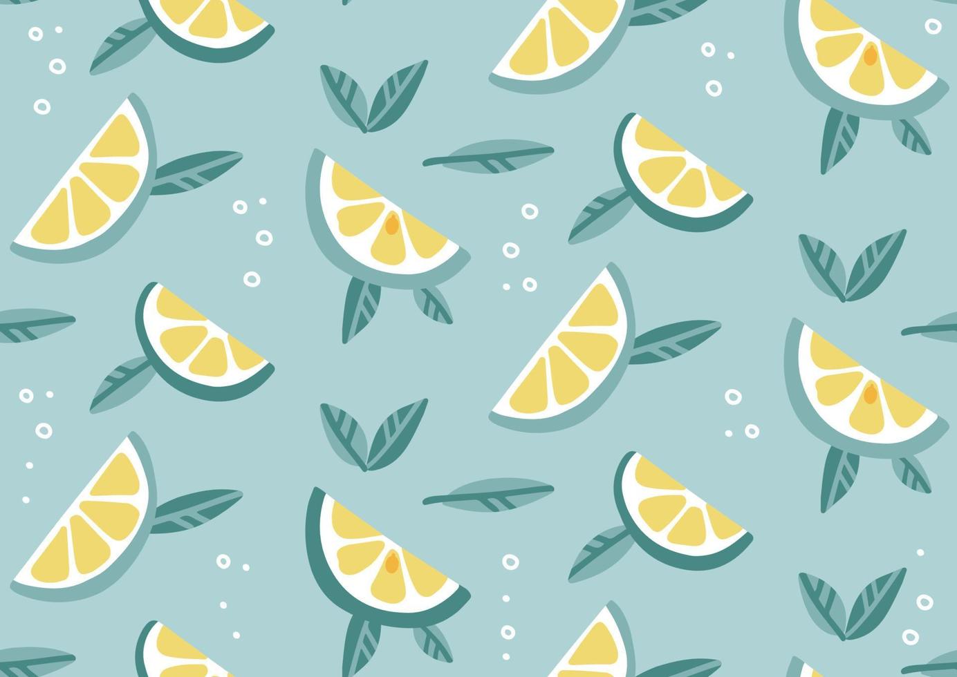 patrón impecable con cóctel mojito con rodajas de limón y hojas de menta. fruta de verano, fondo de cítricos tropicales, bebida fría. concepto de limonada fresca, refrescos. ilustración de dibujos animados plano vectorial vector