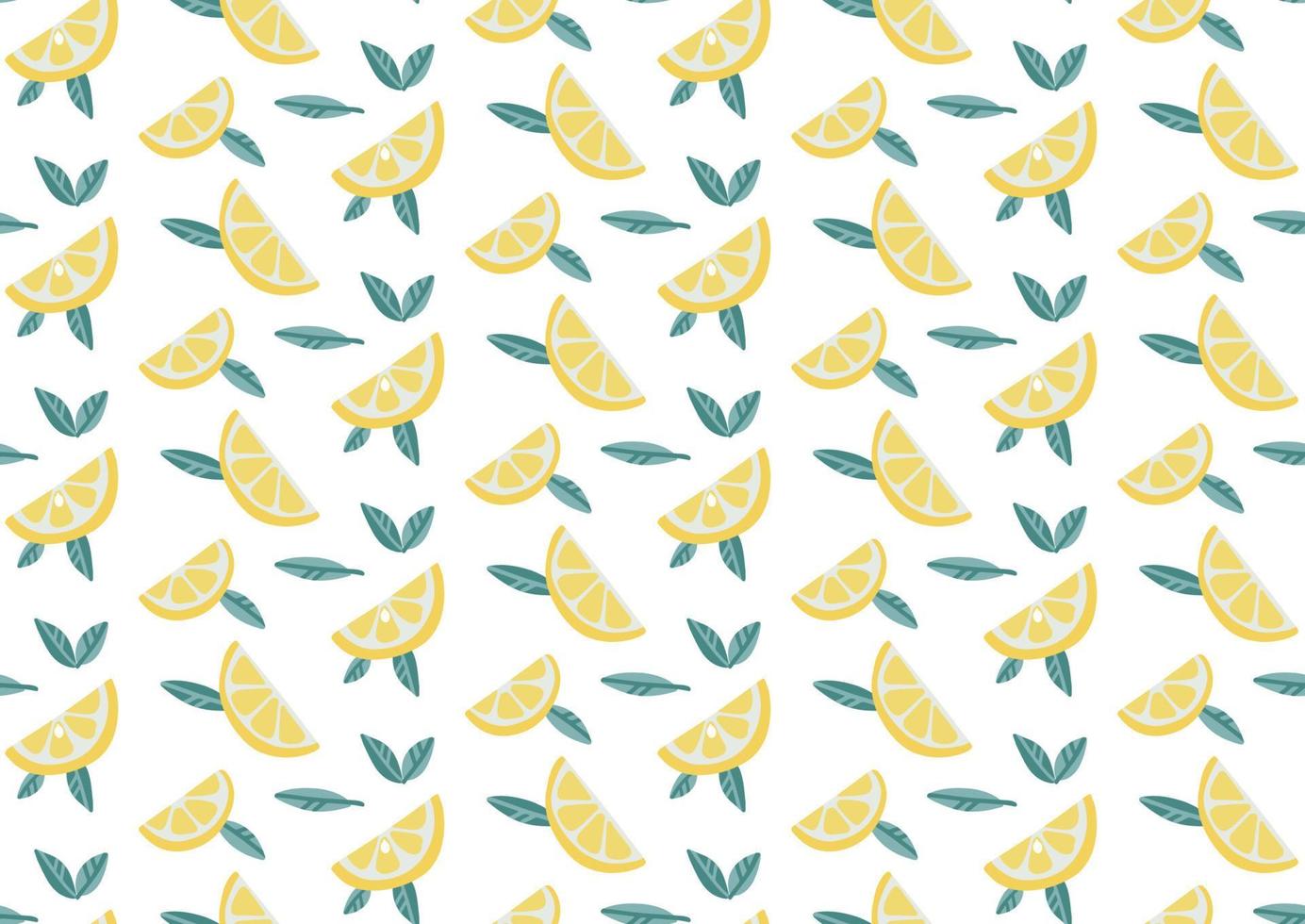 Lemon fruit slices with leaves seamless pattern on white background. Exotic tropical background. Summer flat vector illustration for textile, wrapping paper. Detox concept