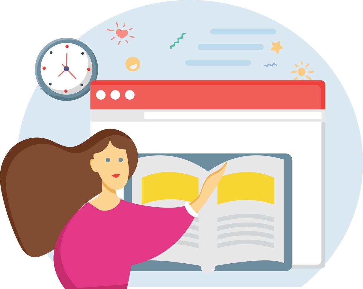 The female teacher is teaching online. vector