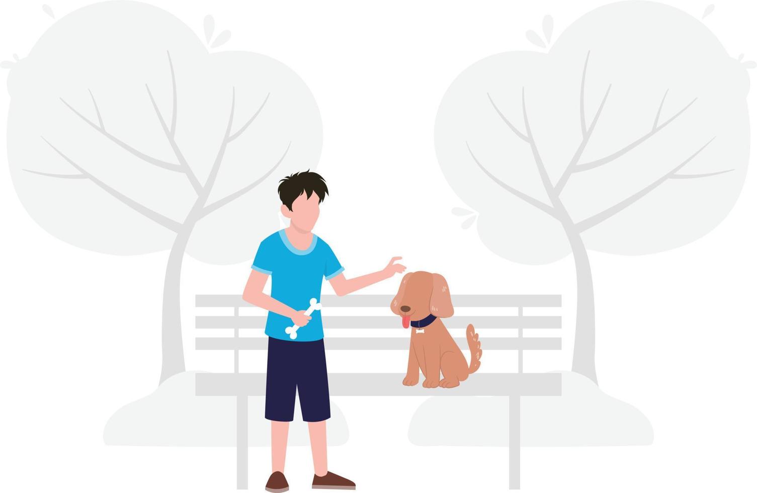 The pet dog and his owner is playing in park. vector