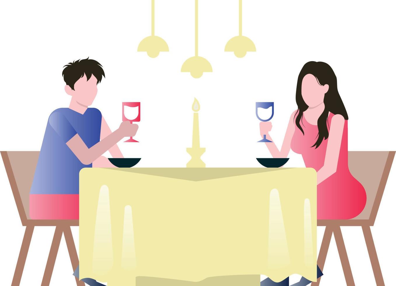 la pareja está sentada en la mesa y tomando bebidas. vector