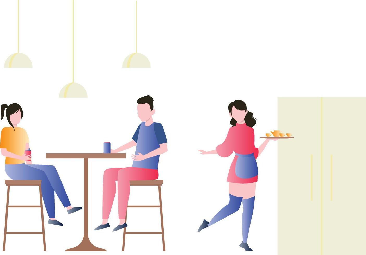 The couple is having drinks on table . vector