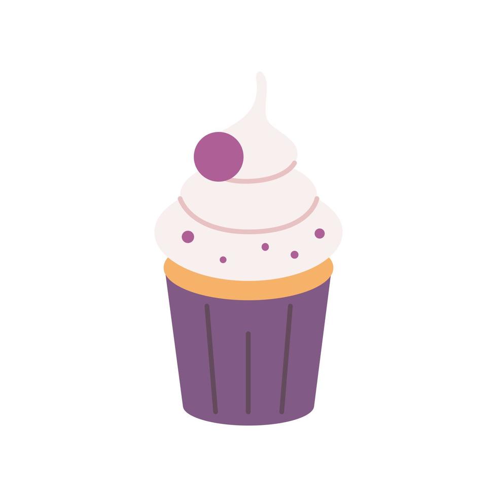 cupcake con cerezas, muffin dulce con crema, ilustración plana vectorial vector