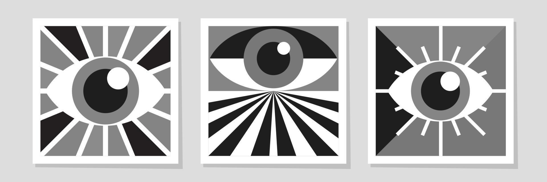 Abstract bauhaus eye poster vector set minimal 20s style